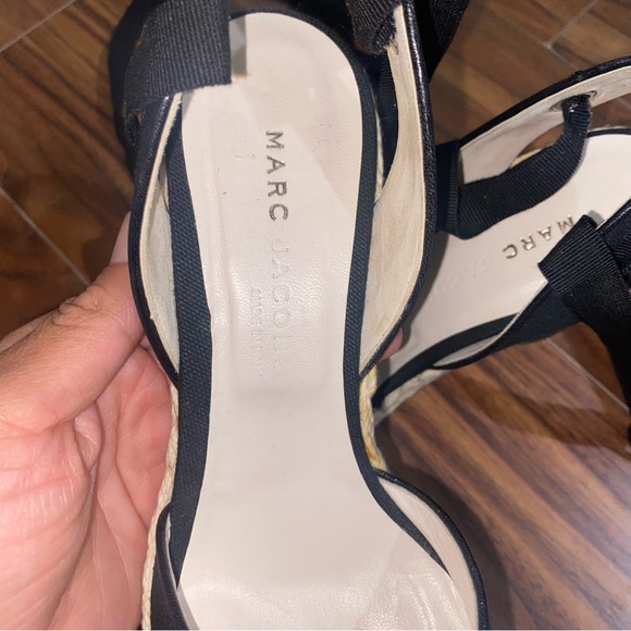 Marc Jacobs Black Linen High Heel Espadrilles with Ankle Wrap Size 6.5 Slingback - Picture 9 of 16